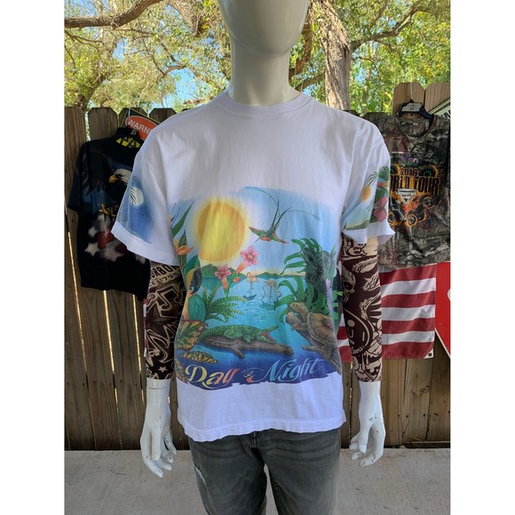 Vintage 90s Caribbean Soul Day to Night All over print T-shirt Size XL - Picture 1 of 9